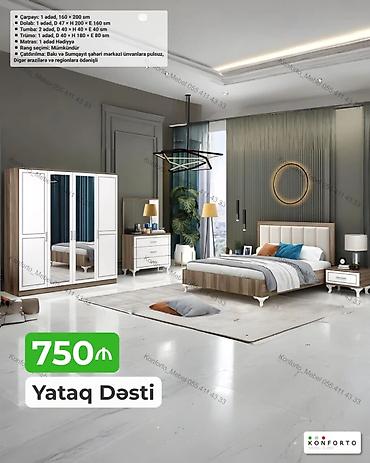 mebel trimo: Yataq Dəsti – 750₼ Komplektin tərkibi və ölçülər: - Çarpayı: 1 ədəd — 1