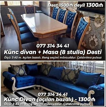 ucuz stol stullar: Künc divan + Masa (8 stulla) dəsti - Ölçü: 3×2 m - Künc divan — 1