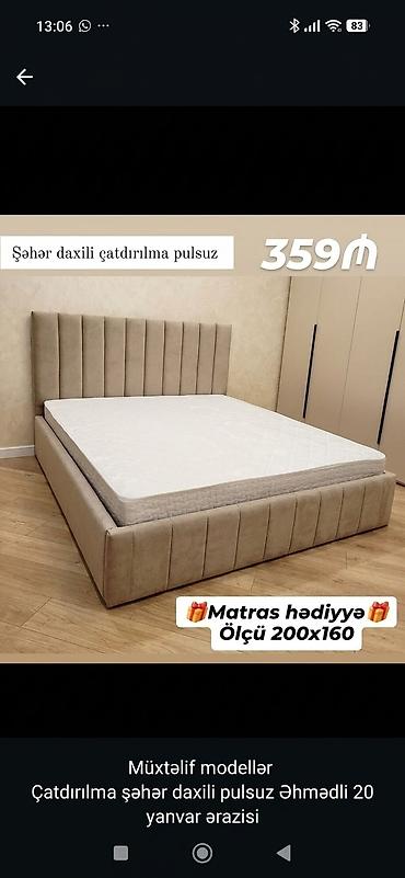 Yataq dəsti – 200x160 ölçü - Yumşaq, vertikal tikişli başlıqla zərif