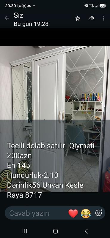 Ağ rəngli üç qapılı paltar dolabı. Yan qapılar tam boy güzgülüdür lalafo.az -da Ağ rəngli üç qapılı paltar dolabı. Yan qapılar tam boy güzgülüdür