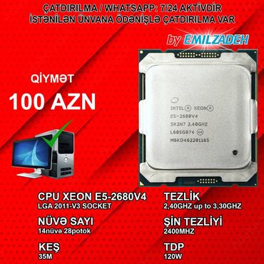 Digər kompüter aksesuarları: Prosessor Intel Xeon E Intel Xeon E5-2680V4, 3-4 GHz, > 8 nüvə, İşlənmiş