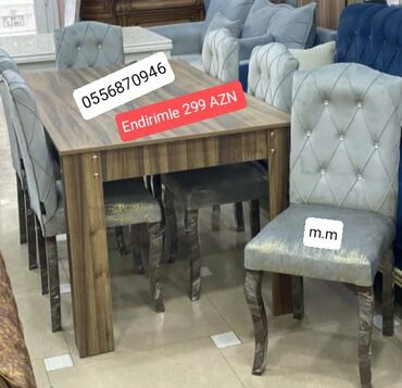 Masa və oturacaq dəstləri: Qonaq otağı üçün, Yeni, Açılmayan, Dördbucaq masa, 6 stul — 15