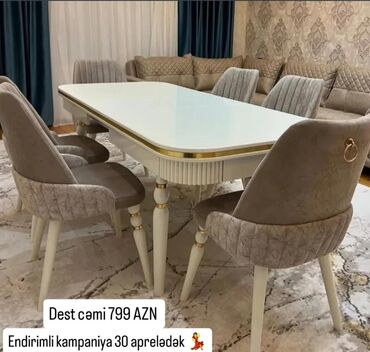 Masa və oturacaq dəstləri: Qonaq otağı üçün, Yeni, Açılmayan, Dördbucaq masa, 6 stul — 3