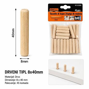 KMT Drveni tipl 8×40 mm – 45 kom - Namena: drveni tiplovi za precizno