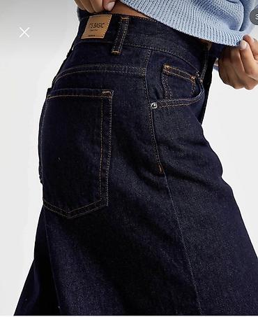 cinsi: Geniş kəsimli tünd mavi qadın cins şalvar - Model: Wide-leg / palazzo — 2