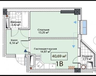 1 комнатная квартира в канте: 1 комната, 40 м², Элитка, 13 этаж, ПСО (под самоотделку)