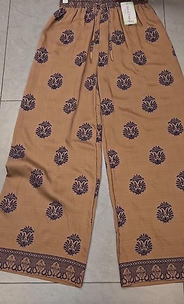 lanene pantalone ženske: Ženske široke pantalone sa etno printom sa elastičnim pojasem sa — 1