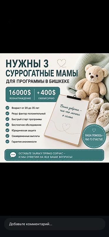 слоган: Программа суррогатного материнства в Бишкеке Ищутся 3 суррогатные — 1