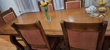 işlenmiş stol stullar: Qonaq otağı üçün, İşlənmiş, Açılmayan, Kvadrat masa, 6 stul, Azərbaycan