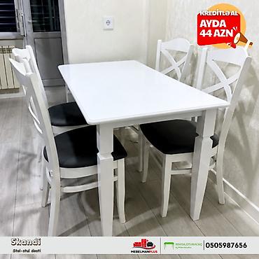 tek stolar: Mətbəx üçün, Yeni, Açılmayan, Dördbucaq masa, 4 stul — 4
