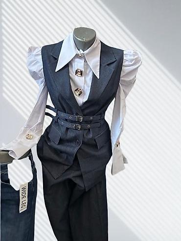 Ženski elegantni teksaskomplet – prsluk i pantalone sa košuljom na lalafo.rs Ženski elegantni teksaskomplet – prsluk i pantalone sa košuljom