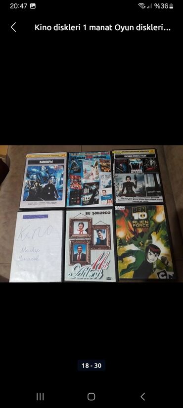 CD, DVD disklər və kassetlər: 30 azn 100 film diskler — 15