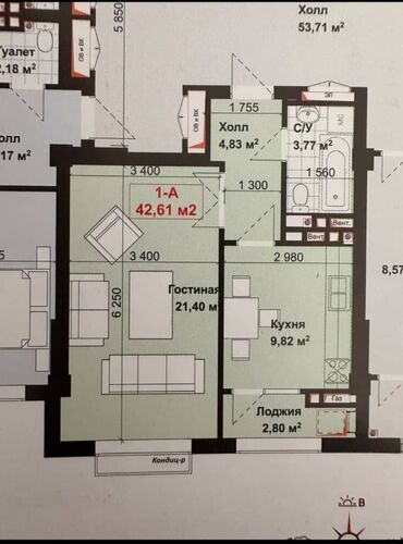 аренда квартир рабочий городок: 1 бөлмө, 43 кв. м, Элитка, 12 кабат, Евроремонт