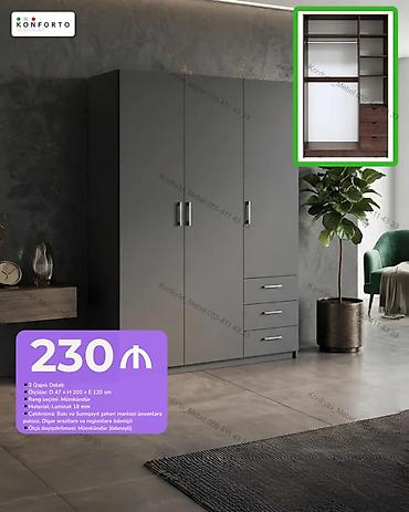 3 qapılı dolab Ölçüləri: D 47 x H 200 x E 120 sm Laminat 18 mm