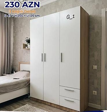taxta dolab: Yeni, 3 qapılı, Siyirməli, Ağ, Açılan, Düz dolab — 1
