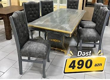 stol dəsdi: Yemək otağı dəsti – masa və 6 ədəd stul - Rəng: tünd boz/qrafit — 1
