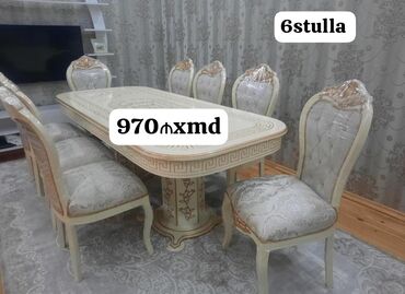 Masa və oturacaq dəstləri: Qonaq otağı üçün, Yeni, Açılmayan, Oval masa, 6 stul — 6