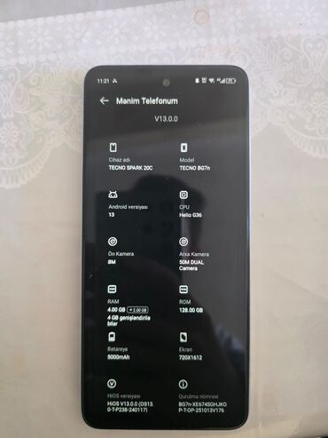 Tecno: Tecno Spark 20, 128 GB, rəng - Ağ, Barmaq izi — 8