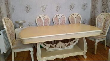 стол в зал: Zeyn*590₼ MASA desti :-TƏCİLİ SATILIR‼️* Oturacaq stul 8ədəddi 2si