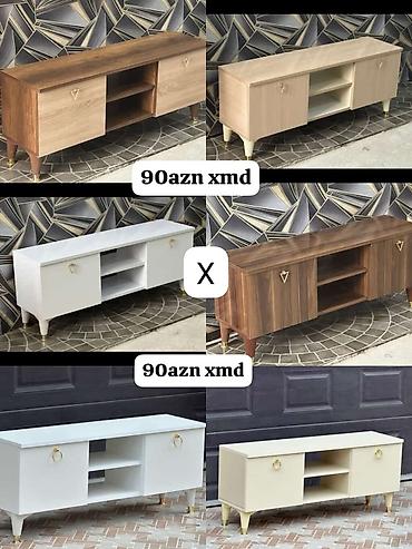 divarda kitab refleri: TV altlığı/TV tumba - Model: iki qapılı, ortada iki açıq rəfli - — 1