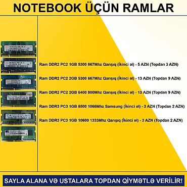 Operativ yaddaş (RAM): Notebook üçün Ramlar (DDR2/DDR3) SAYLA ALANA VƏ USTALARA TOPDAN — 2