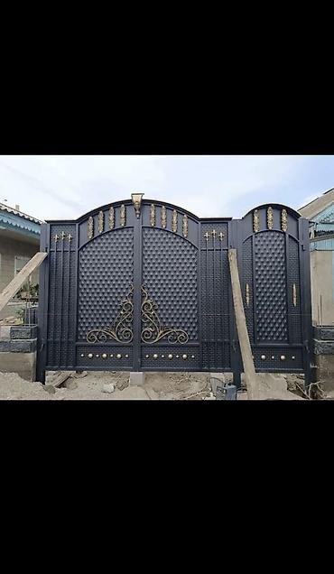 Распашные ворота: Металлические распашные ворота с калиткой (модульные панели) - — 42