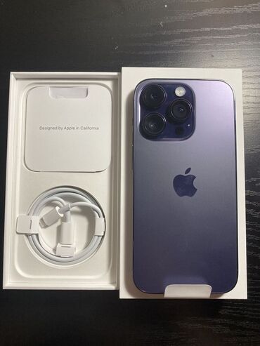 Apple iPhone: IPhone 14 Pro, Б/у, 128 ГБ, Deep Purple, Зарядное устройство, Защитное стекло, Чехол, 87 %