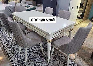 Ağ rəngli yemək masası və 6 ədəd stul dəsti. Xüsusiyyətlər: -