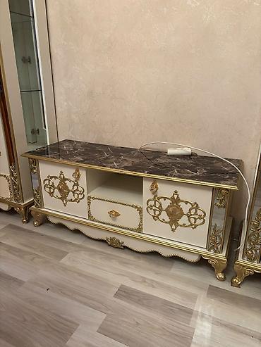 mermer panel: Klassik üslubda dəst mebel - Yemək masası və 6 nəfərlik stul: qəhvəyi — 4