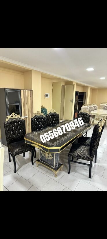 Masa və oturacaq dəstləri: Qonaq otağı üçün, Yeni, Açılmayan, Dördbucaq masa, 6 stul — 6