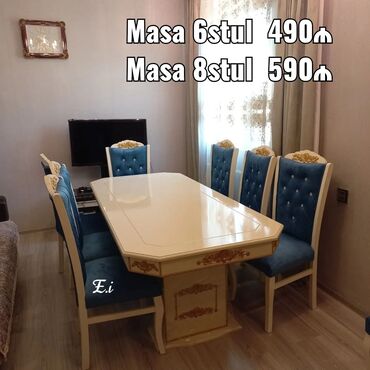 2ci əl masa dəsti: Qonaq otağı üçün, Yeni, Açılmayan, Dördbucaq masa, 6 stul, Azərbaycan