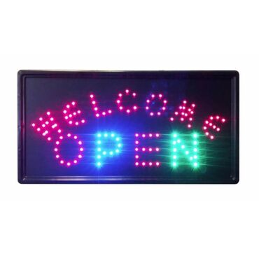 Рекламное оборудование: ЛЭД LED светодиодная Вывеска с надписью "Welcome Open" Размер: 48см на