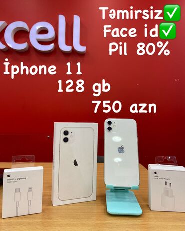 iphone 14 pro max dubai: IPhone 11, 128 GB, Ağ, Zəmanət, Simsiz şarj, Face ID