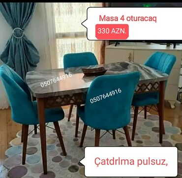 Masa və oturacaq dəstləri: Mətbəx üçün, Yeni, Açılan, Dördbucaq masa, 4 stul — 13