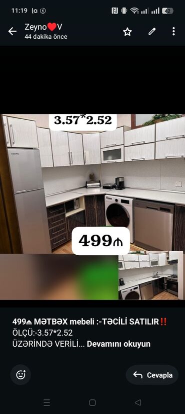 кухонная мебель: *499₼ MƏTBƏX mebeli :-TƏCİLİ SATILIR*‼️ ÖLÇÜ:-3.57*2.52 ÜZƏRİNDƏ