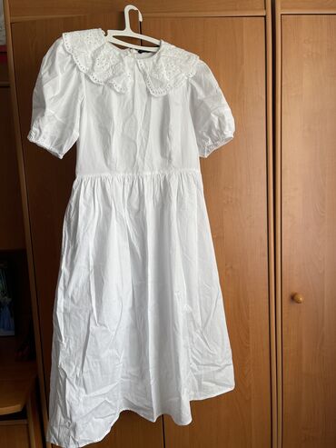 платье с белым воротником: Повседневное платье, Лето, Длинная модель, Хлопок, Сарафан, S (EU 36)