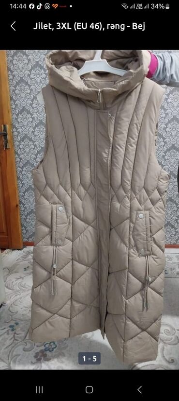 женские кофты для полных: Jilet, 3XL (EU 46), rəng – bej - Model: qadınlar üçün uzun