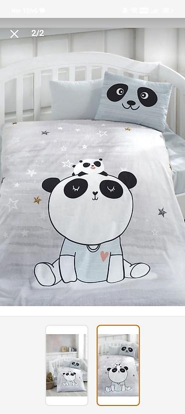 Uşaq yataq dəsti – Panda dizaynlı Ölçüləri 100*150. 2 yastiq üzü
