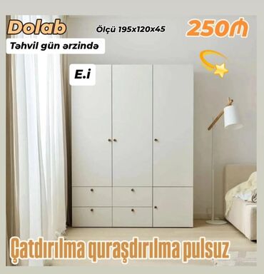 гардеробная мебель: Yeni, Açılan, 3 qapılı Düz dolab, Qarderob, paltar dolabı, Azərbaycan