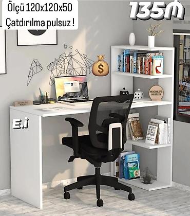 Masa və rəfli iş guşəsi – 135₼ - Ölçü: 120×120×50 sm - Rəng: ağ -