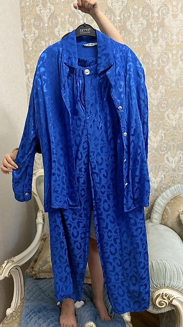 setre: Mavi rəngli 3 hissəli qadın dəsti - Parça: atlas effekti verən — 4