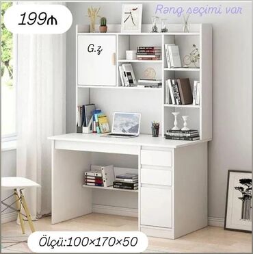 рабочий стол для дома: Masaüstü kitablıqla iş masası - Rəng seçimi var - Ölçülər: 100 × 170