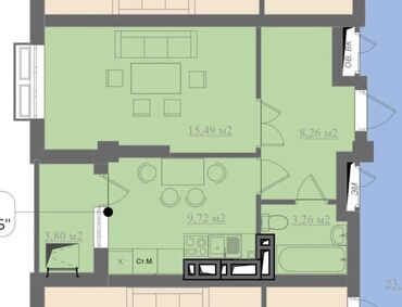 рабочий квартира: 1 комната, 42 м², Элитка, 5 этаж, ПСО (под самоотделку)