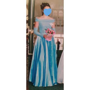 голубое платья: Вечернее платье, Длинная модель, Атлас, Без рукавов