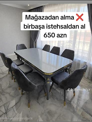 Qonaq otağı üçün, Yeni, Açılan, Dördbucaq masa, 6 stul