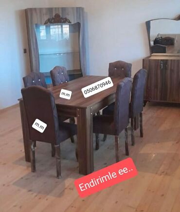 Masa və oturacaq dəstləri: Qonaq otağı üçün, Yeni, Açılmayan, Dördbucaq masa, 6 stul — 26