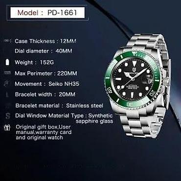 Ručni satovi: PAGANI DESIGN PD-1661 - Zeleno/Crni- Rolex Submariner Homage Potpuno — 10