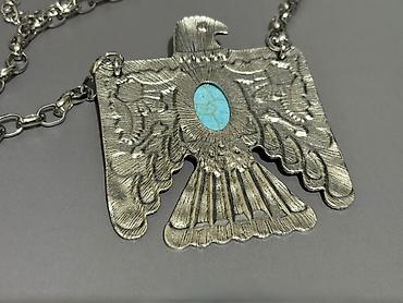 Bijuteriya: Qartal fiqurlu boyunbağı – bohem/etnik tərz - Material: gümüş rəngli — 10