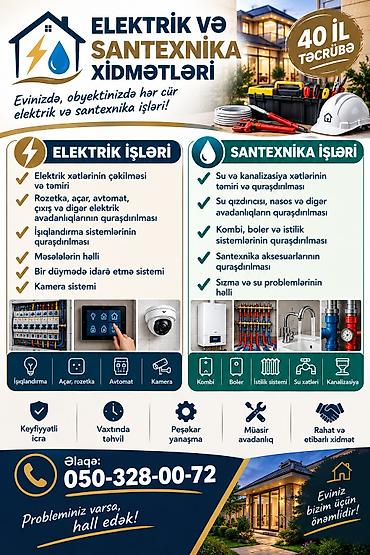 Услуги по строительству и ремонту: Elektrik və santexnika xidmətləri Evinizdə və obyektinizdə hər cür — 1