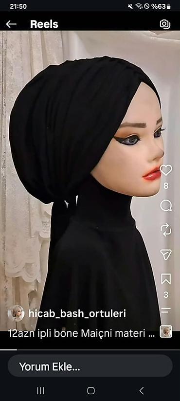 hicablı: Məhsul: Bəzəkli hicab/bürüncək dəsti - Rənglər: qara və ağ - Dizayn — 5